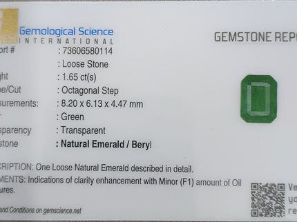 Zambian 1.65ct Deep Vivid Green Certified Natural Octagon Cut Loose Stone