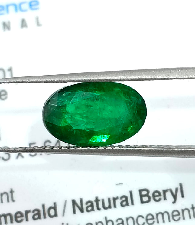 2.46ct Natural Emerald Top Vivid Deep Green Zambian Oval Cut GSI Certified Gemstone