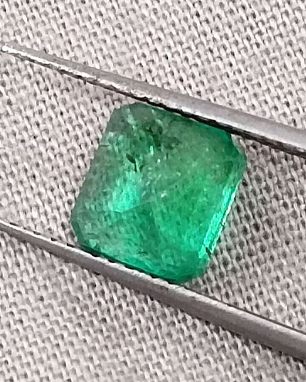 GSI Certified 1.51ct Medium Green Emerald Cut Natural Zambian Emerald Minor Oiled Loose Gemstone