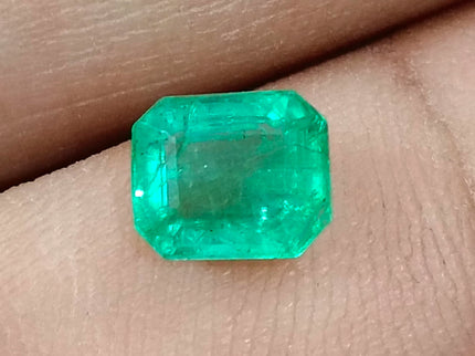 GSI Certified 1.42ct Panjshir Emerald Medium Intense Green Octagon Cut Gemstone