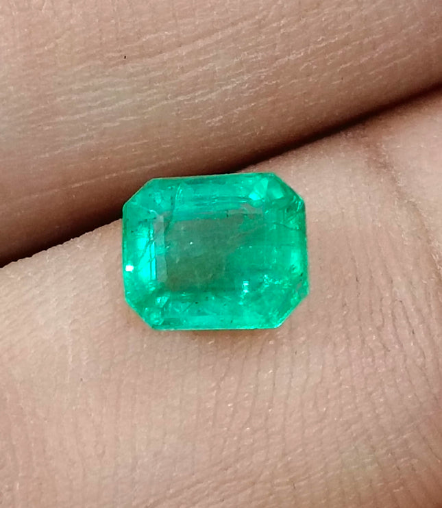 GSI Certified 1.42ct Panjshir Emerald Medium Intense Green Octagon Cut Gemstone