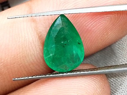 3.25ct Zambian Emerald, Certified Natural Velvet Green Pear Cut Loose Stone