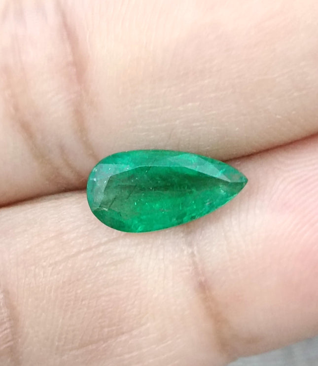 1.81ct Natural Emerald SGL Certified Vivid Velvet Green Zambia Pear Cut Stone