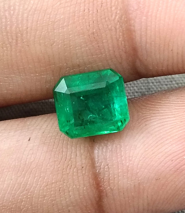 Emerald Natural 3.64ct GSI Certified Medium Deep Parrot Green Octagon Cut Loose Gemstone