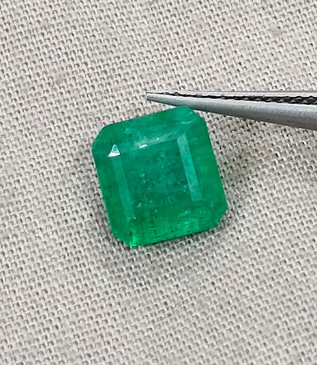 2.97ct Zambian Emerald, Certified Natural Medium Spring Green Octagon Cut Gemstone