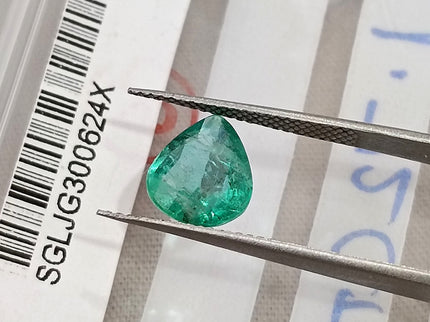 1.72ct Natural Emerald Zambia SGL Certified Medium Green Pear Cut Loose Gemstone