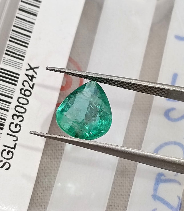 1.72ct Natural Emerald Zambia SGL Certified Medium Green Pear Cut Loose Gemstone