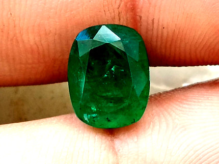 Dark Green 4.42ct Zambian Emerald, Certified Natural Cushion Cut Loose Gemstone