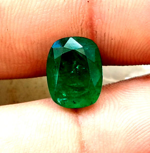 Deep Vivid Green 4.42ct Zambian Emerald, Certified Natural Cushion Cut Loose Gemstone