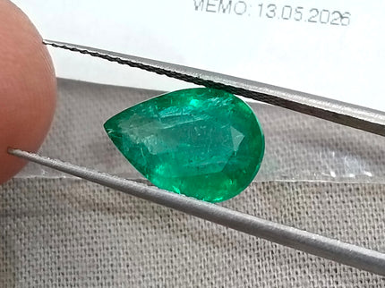 2.69ct Natural Emerald Medium Deep Vivid Green Pear Cut GSI Certified Gemstone