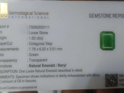 Certified 1.50ct Zambian Emerald.