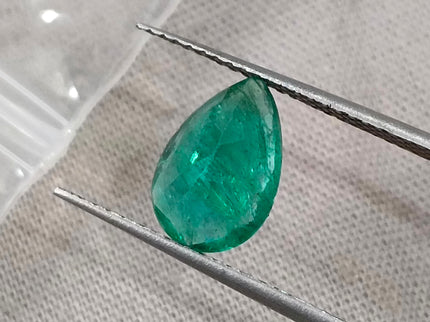 1.57ct Zambian Emerald Certified Natural Medium Deep Green Pear Cut Loose Gemstone