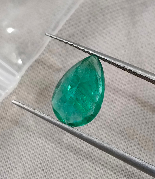 1.57ct Zambian Emerald Certified Natural Medium Deep Green Pear Cut Loose Gemstone