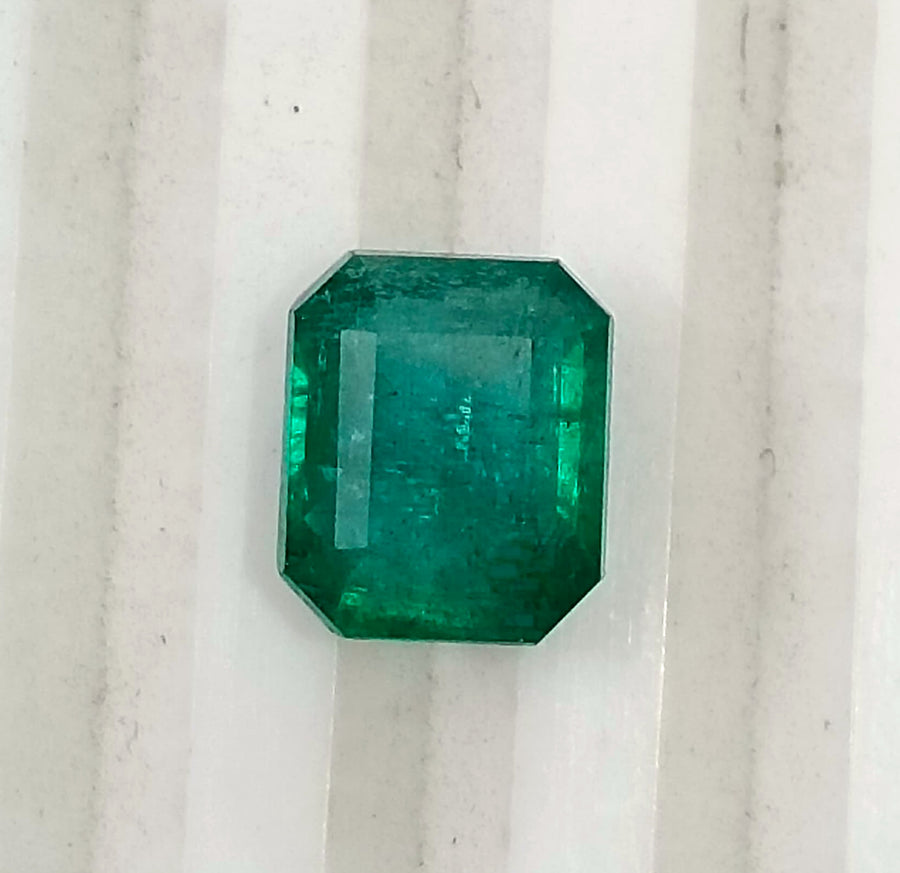 Zambian Emerald 2.45ct Certified Natural Deep Glass Green Octagon Cut Loose Gemstone