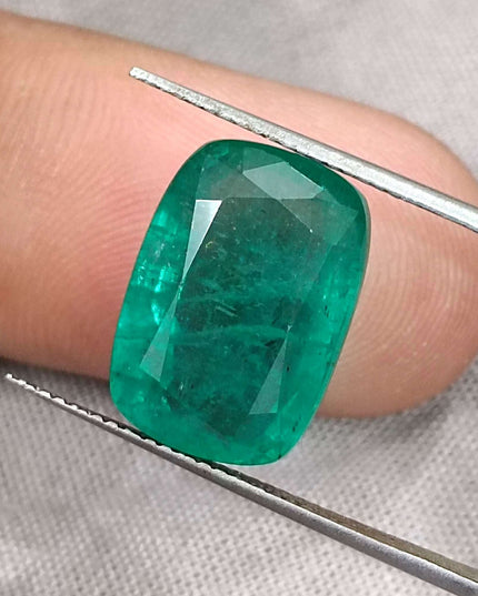 Big 9.75ct Zambian Emerald, Cushion cut Medium Deep Green Loose Gemstone.