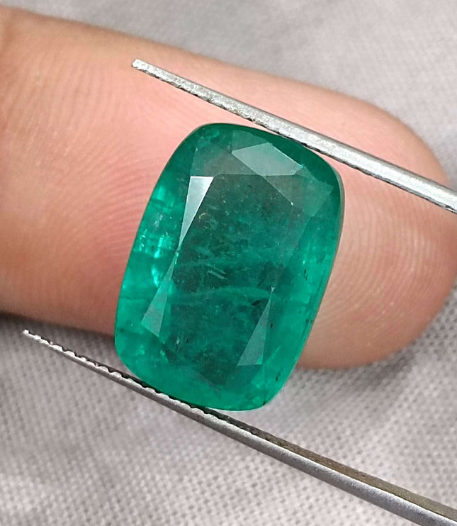 Zambian Emerald 9.75ct Natural Medium Deep Green Cushion Cut Loose Gemstone