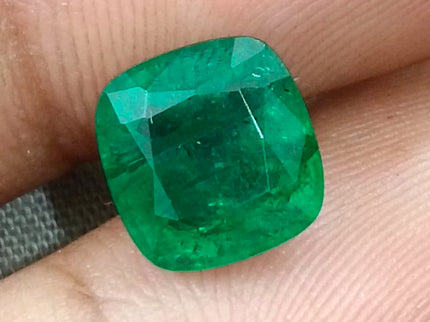 Zambian Emerald 3.46ct Vivid Green Certified Natural Cushion Cut Gemstone
