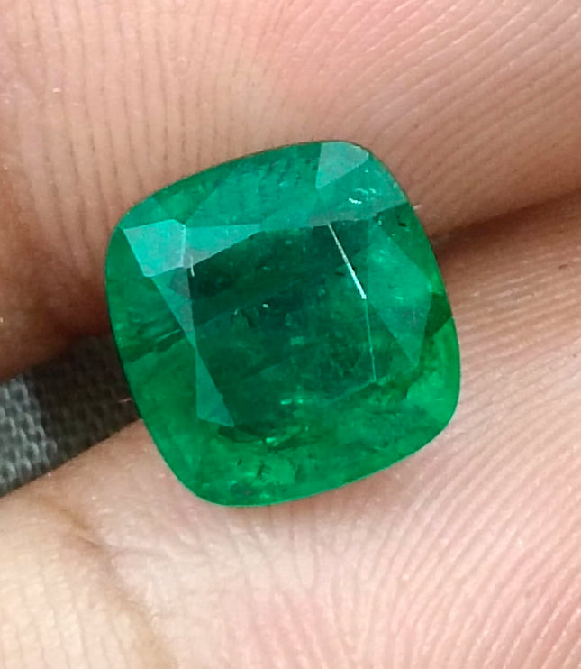 Zambian Emerald 3.46ct Vivid Green Certified Natural Cushion Cut Gemstone