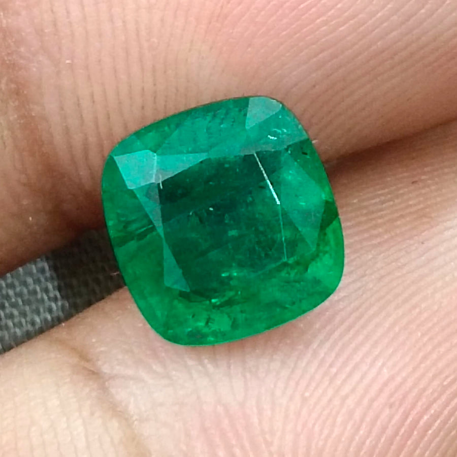 Zambian Emerald 3.46ct Vivid Green Certified Natural Cushion Cut Gemstone