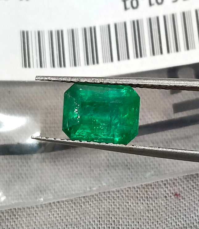 Vivid Deep Green 1.96ct Natural Zambian Emerald Certified Octagon Cut Gemstone