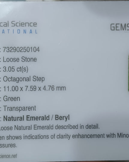 GSI Certified Dark Green Zambian Emerald Minor Oiled Loose Gemstone