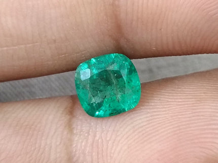 Natural Emerald 1.36ct Medium Neon Green SGL Certified Zambian Cushion cut Minor Oiled Gemstone