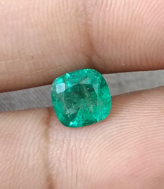 Natural Emerald 1.36ct Medium Neon Green SGL Certified Zambian Cushion cut Minor Oiled Gemstone