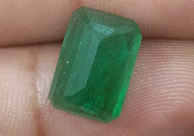 5.29ct Deep Green Emerald Cut Natural Zambian Emerald Moderately Clarity Enhanced Loose Gemstone