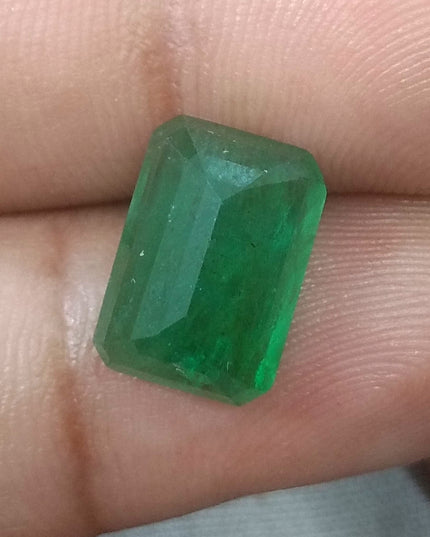 5.29ct Deep Green Emerald Cut Natural Zambian Emerald Moderately Clarity Enhanced Loose Gemstone