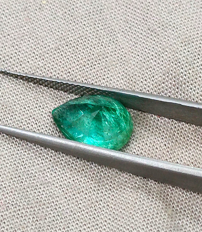 3.19ct Zambian Emerald, Certified Natural Bright Spring Green Pear Cut Loose Gemstone