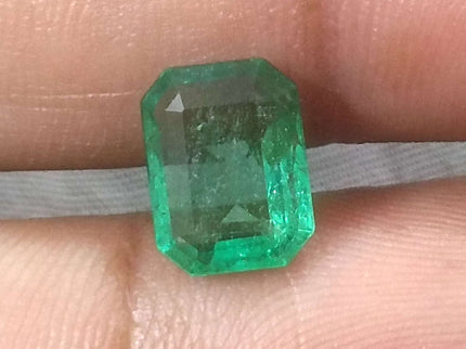 2.35ct Certified Zambian Natural Emerald Medium Bright Pure Green Octagon Cut Stone