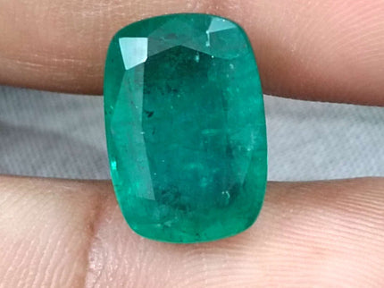 Natural Emerald 9.75ct Zambian GSI Certified Medium Deep Green Cushion Cut Loose Gemstone