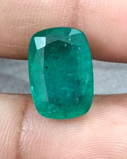 Big 9.75ct Zambian Emerald, Cushion cut Medium Deep Green Loose Gemstone.