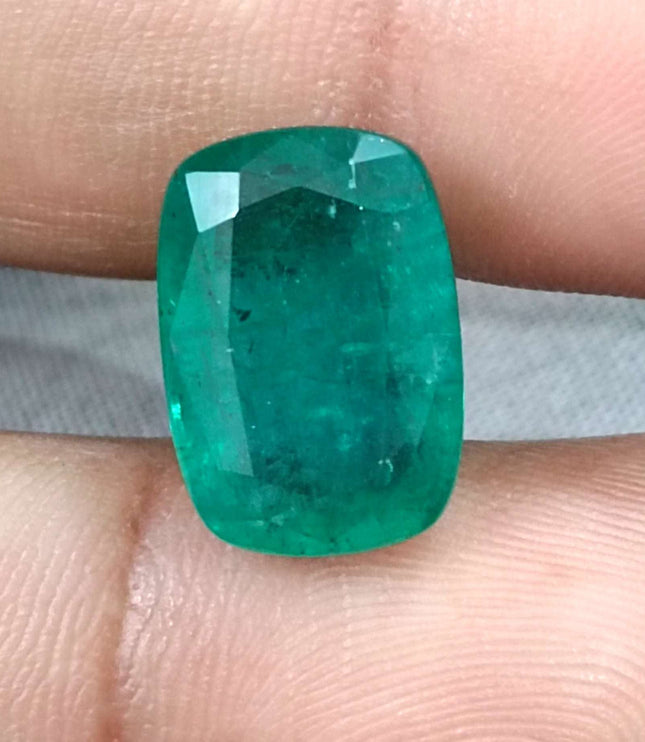 Zambian Emerald 9.75ct Natural Medium Deep Green Cushion Cut Loose Gemstone