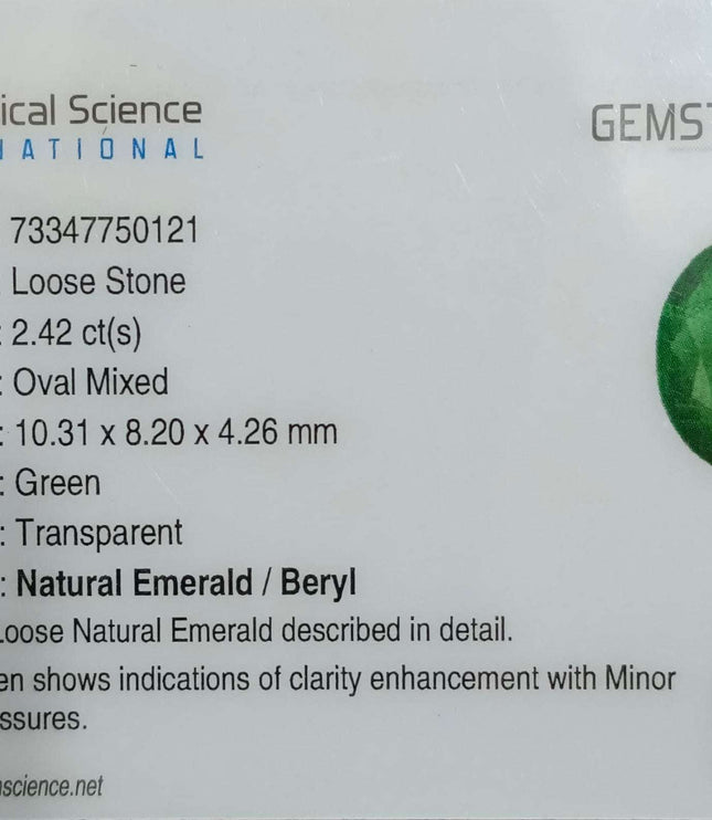 Zambian Emerald 2.42ct Certified Medium Green Oval Cut  Stone