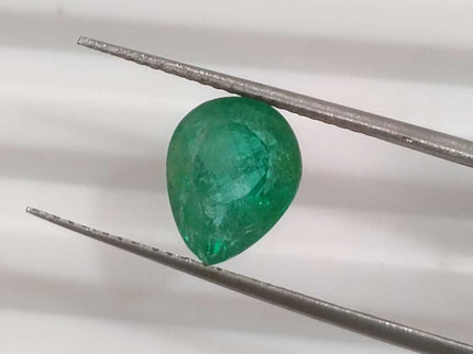 Natural Zambian Emerald 2.14ct Vivid Green Pear Cut Gemstone.