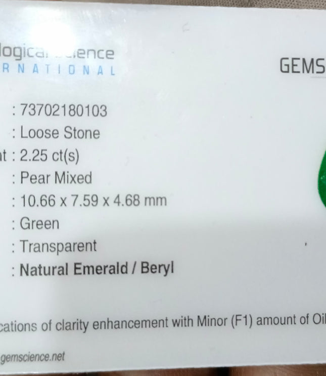 Zambian Emerald 2.55ct Natural Deep Velvet Green Certified Pear Cut Loose Gemstone