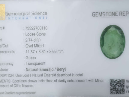 2.74ct Certified Natural Zambian Emerald Stone