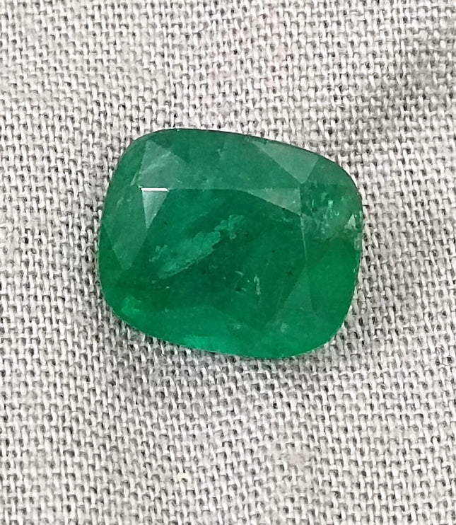 Zambian Emerald 4.12ct Certified Natural Medium Deep Green Cushion Cut Loose Stone
