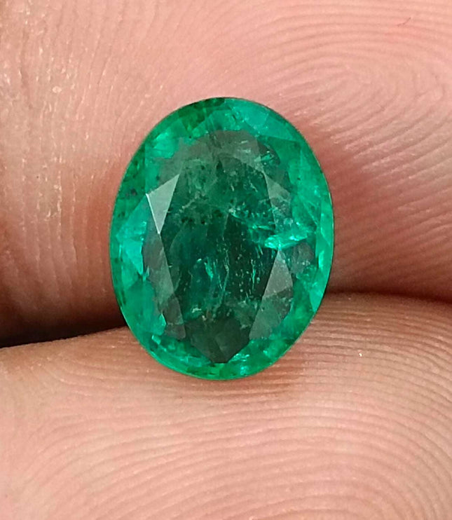 Zambian Emerald 2.42ct Certified Medium Green Oval Cut  Stone