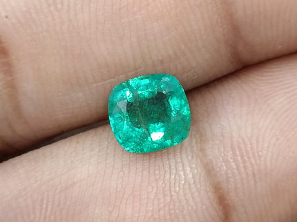 Natural Emerald 1.36ct Medium Neon Green SGL Certified Zambian Cushion cut Minor Oiled Gemstone