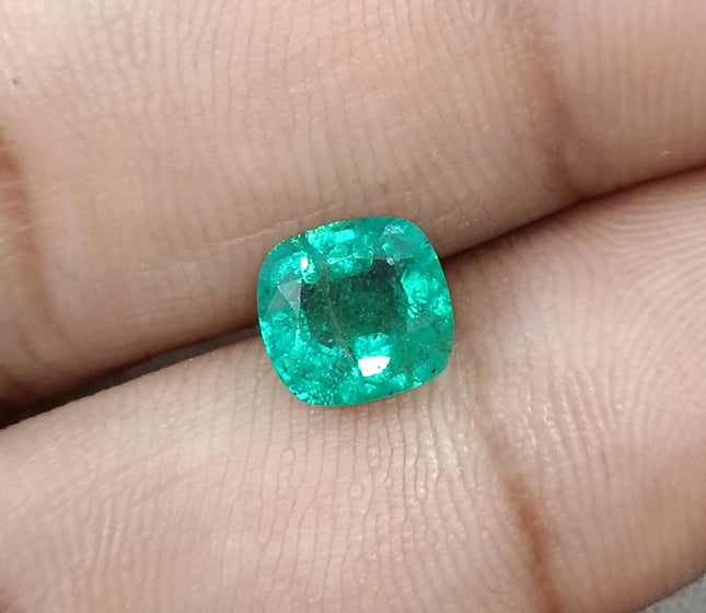 Natural Emerald 1.36ct Medium Neon Green SGL Certified Zambian Cushion cut Minor Oiled Gemstone