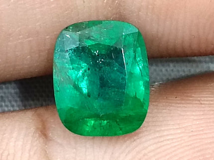 Zambian Emerald 2.62ct Certified Natural Deep Vibrant Green Cushion Cut Loose Gemstone