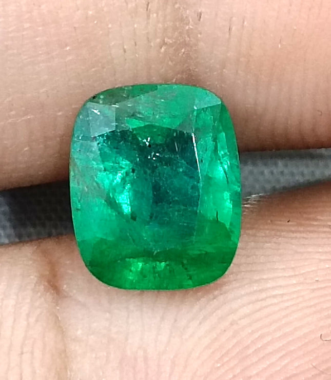 Zambian Emerald 2.62ct Certified Natural Deep Vibrant Green Cushion Cut Loose Gemstone