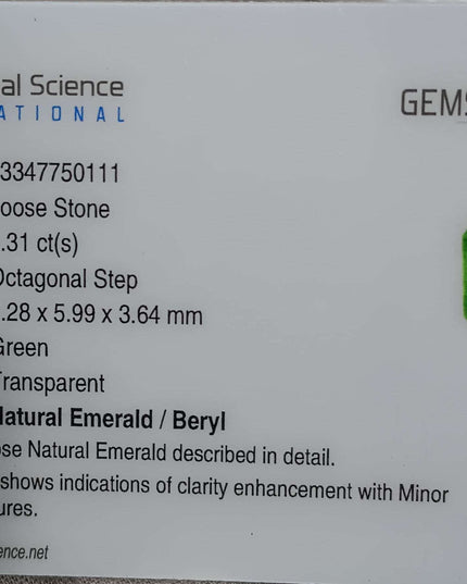 GSI Certified 1.31ct Parrot Green Natural Zambian Emerald Minor Oiled Loose Gemstone