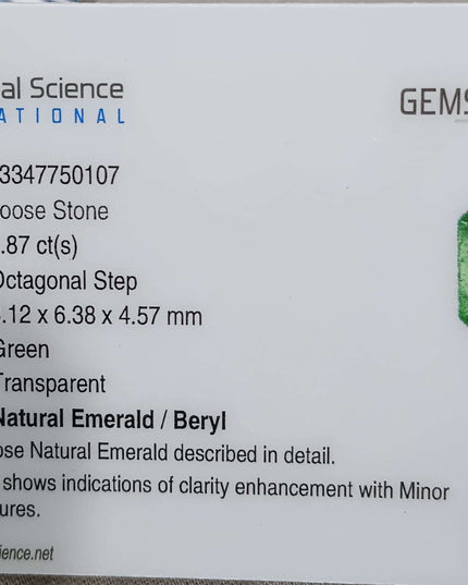 GSI Certified 1.87ct Medium Deep Green Zambian Emerald Minor Oiled Loose Gemstone
