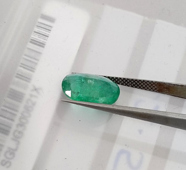 2.56ct Natural Emerald SGL Certified Rich Medium Spring Green Oval Cut Gemstone