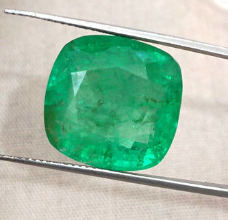 Natural Emerald 14.42ct Certified Medium Deep Bright Green Cushion Cut Gemstone