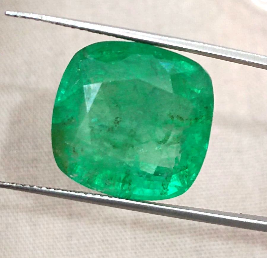 Natural Emerald 14.42ct Certified Medium Deep Bright Green Cushion Cut Gemstone
