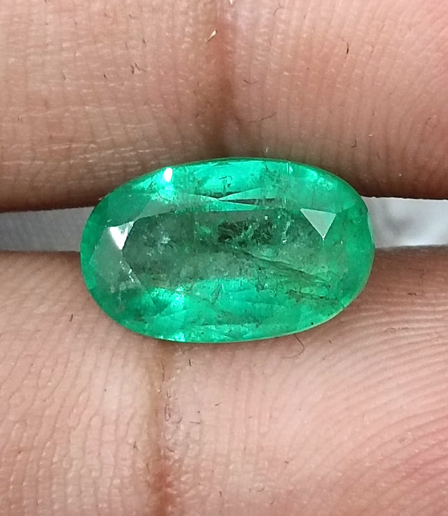 3.47ct Panjshir Emerald Natural GSI Certified Intense Green Oval Cut Loose Gemstone